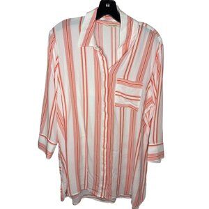 Soft Surroundings Ladson Long Line Tunic Shirt Orange Striped Button-Up Size L